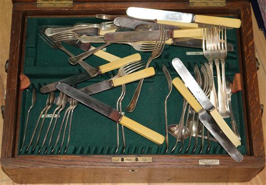 A part canteen of plated cutlery, oak cased